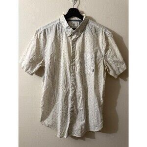 Billabong Men's Short Sleeve Button Up Shirt Size M 100% Cotton White Geo Print